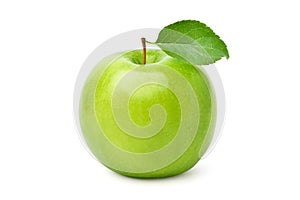 Fresh green apple with green leaf