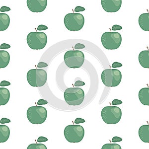 Fresh green apples seamless pattern, hand drawn icons.