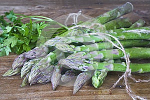 Fresh green asparagus, close up, selective focus
