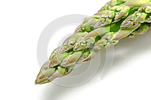 Fresh green asparagus close up on white background