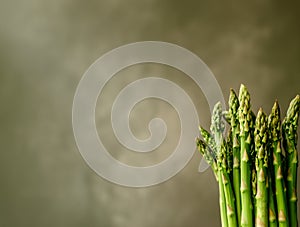 Fresh Green Asparagus Tips Against a Textured Grey Background for Food Magazines