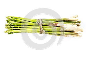 Fresh green asparagus on white background