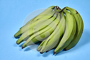 Fresh green banana on blue background, maqueno barraganete dominico