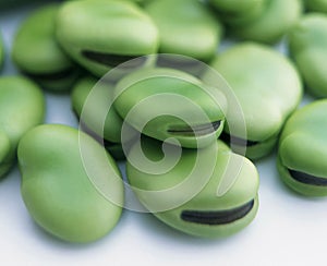 Fresh green broad beans close-up