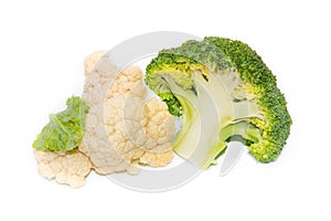Fresh green broccoli and cauliflower isolated on white background