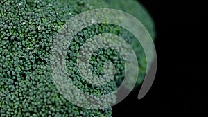 Fresh green broccoli rotating on a black background. Shopping, healthy eating concept.