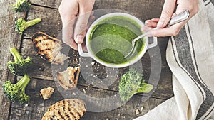 Fresh green broccoli soup concept