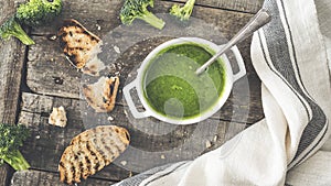 Fresh green broccoli soup concept