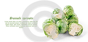 Fresh green brussel sprouts vegetable on white background