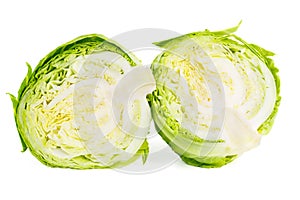 Fresh green cabbage cut on half