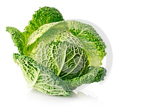 Fresh green cabbage fruit isolated on white