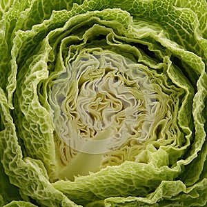 Fresh green cabbage with intricate leaf patterns and textures, AI Generated