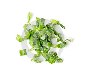 Fresh Green Chopped Basil Leaves Isolated on White Background