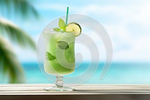 fresh green cocktail on tropical beach AI generated