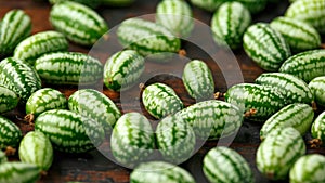 Fresh green Cucamelon on rustic wooden table