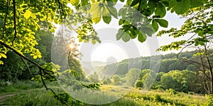 Sunlit Foliage in a Green Forest
