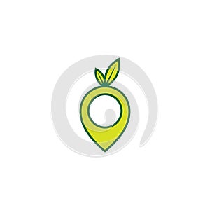 Fresh green fruit with pin map location logo symbol icon vector graphic design illustration idea creative