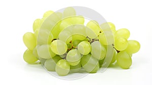 fresh green grape. Bunch of fresh green grape with leaf isolated on white background. generative ai