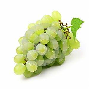 Fresh Green Grapes On White Background In Velvia Style