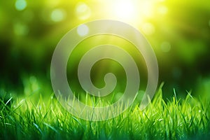 Fresh green grass background in sunny summer day. A natural spring garden background of fresh green grass for product display.