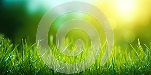 Fresh green grass background in sunny summer day. A natural spring garden background of fresh green grass for product display.