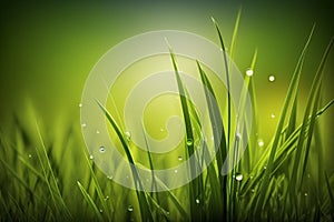 Fresh green grass with drops of dew, mockup. Generative AI