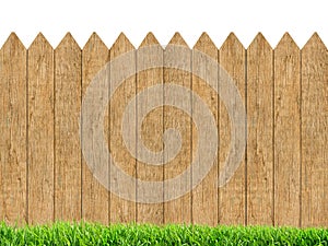 Fresh Green Grass Over Wood Fence Background