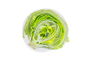 Fresh green iceberg lettuce salad leaves cut isolated on white background.