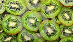 Fresh green kiwi slices background. Healthy and tasty fruit. Juicy and natural product