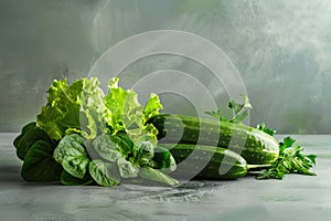 Fresh Green Leafy Vegetables Assortment on Light Background