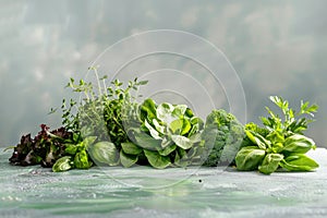 Fresh Green Leafy Vegetables Assortment on Light Background