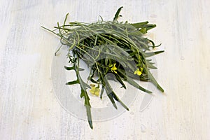 Fresh green leaves of arugula.