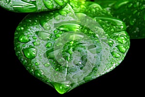 Fresh green leaves with water drops