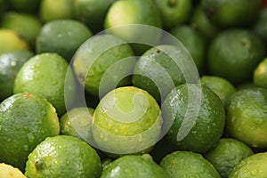 Fresh green limes on the fruit market