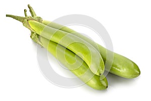 fresh green long eggplant isolated on a white background