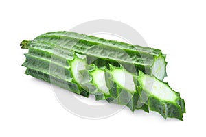 Fresh green luffa acutangula with slice isolated on white