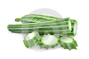 Fresh green luffa acutangula on white