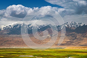 Fresh green meadows and snow-capped mountain ranges