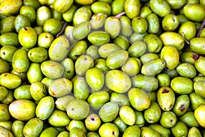 Fresh green olives sold at a market