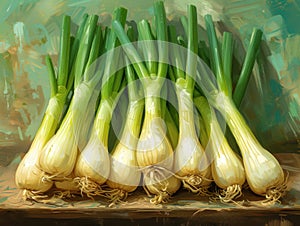 fresh green onions rustic style