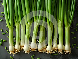 fresh green onions top view