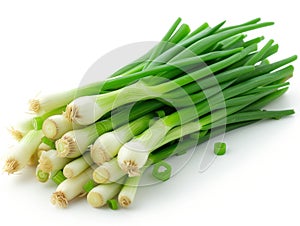 fresh green onions white background