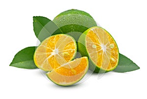 Green orange fruit isolated on white background