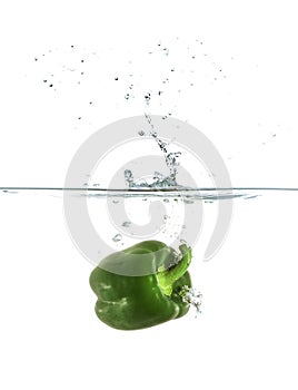 Fresh Green Paprika Splash in Water