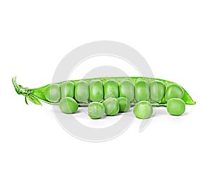 Fresh green pea pod isolated on white