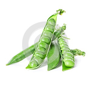 Fresh green pea pod isolated on white