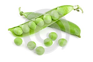 Fresh green pea pod isolated on white background