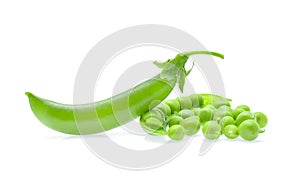 Fresh green pea pod isolated on white background