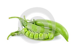 Fresh green pea pod  isolated on white background