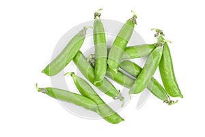 Fresh green pea pod isolated on white background. Top view. Flat lay